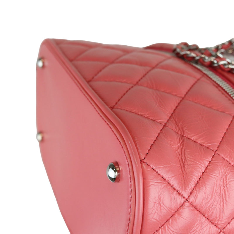 Pink Crinkled Leather and  PVC Vanity Bag