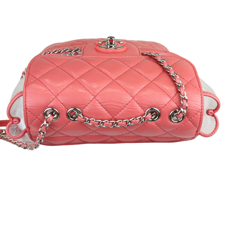 Pink Crinkled Leather and  PVC Vanity Bag