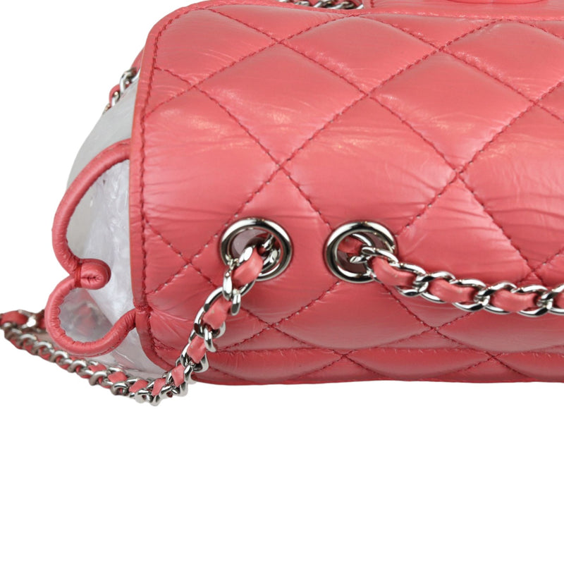 Pink Crinkled Leather and  PVC Vanity Bag