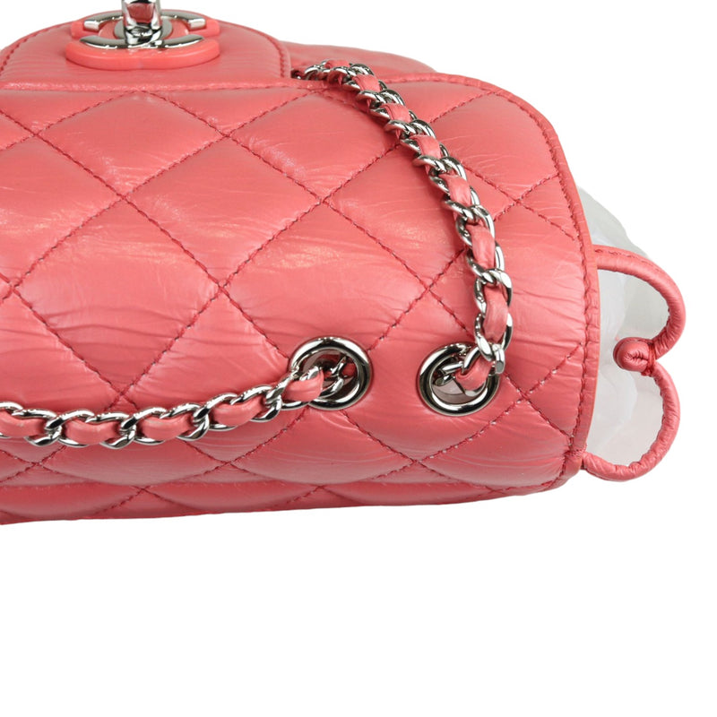 Pink Crinkled Leather and  PVC Vanity Bag