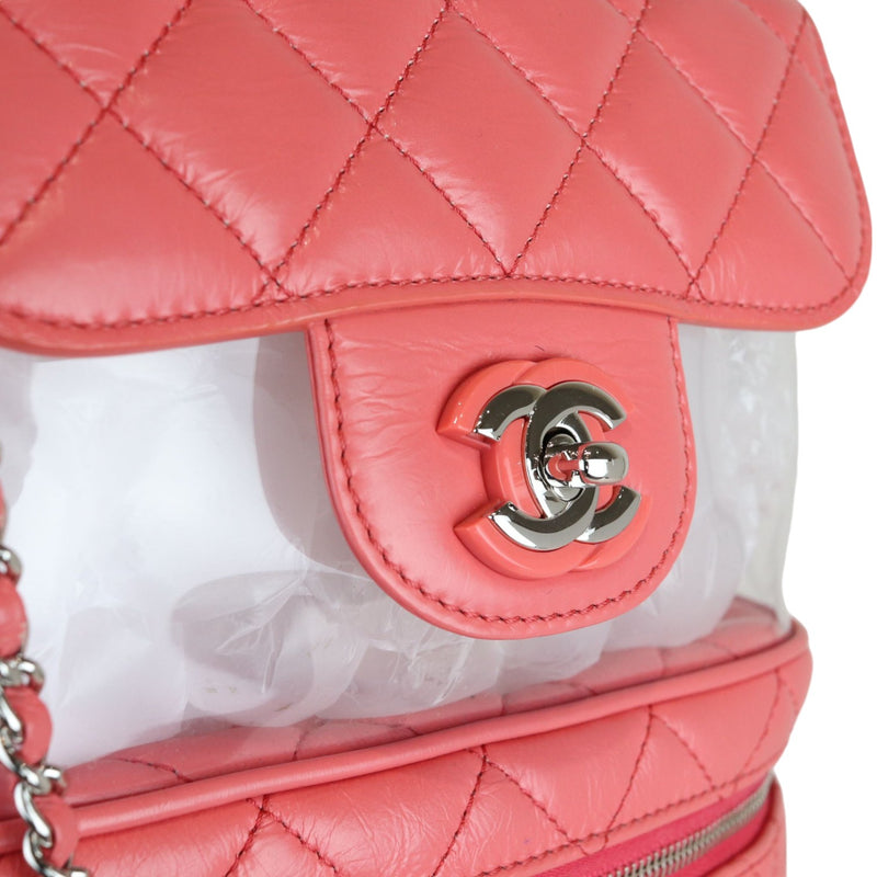 Pink Crinkled Leather and  PVC Vanity Bag