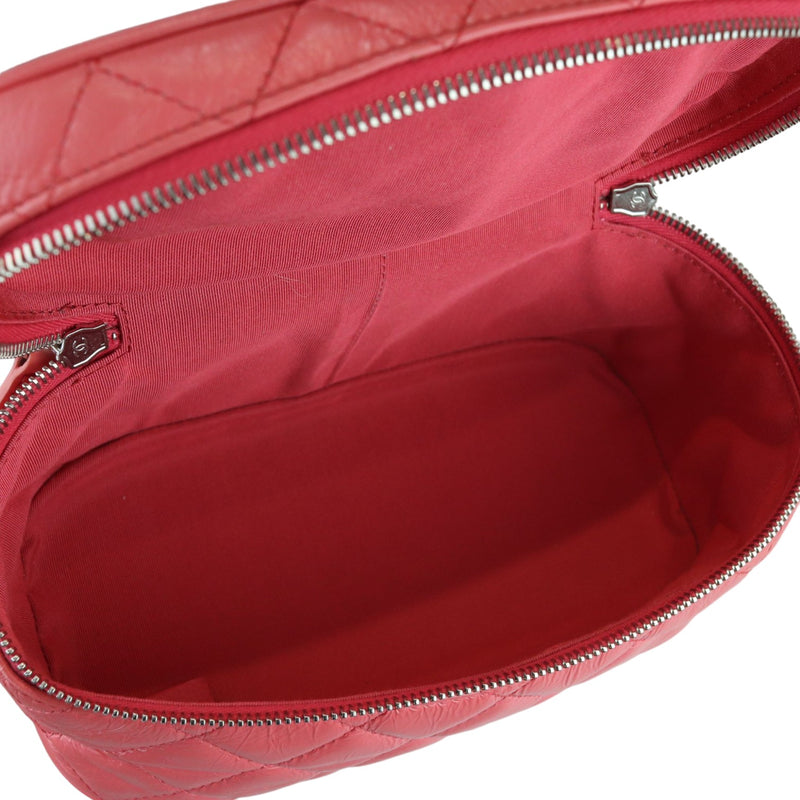 Pink Crinkled Leather and  PVC Vanity Bag