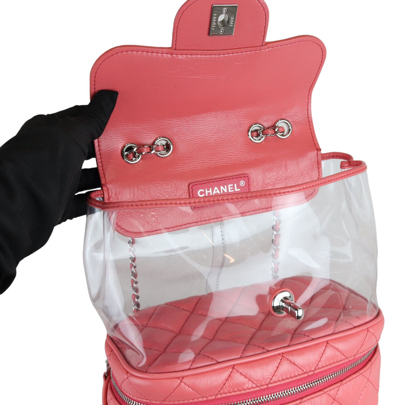 Pink Crinkled Leather and  PVC Vanity Bag