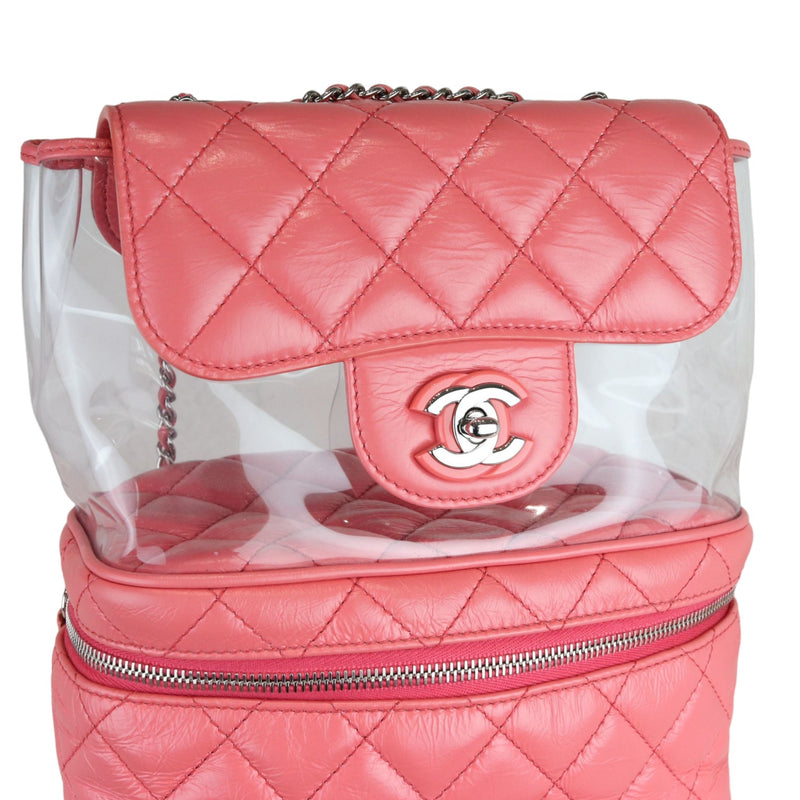 Pink Crinkled Leather and  PVC Vanity Bag