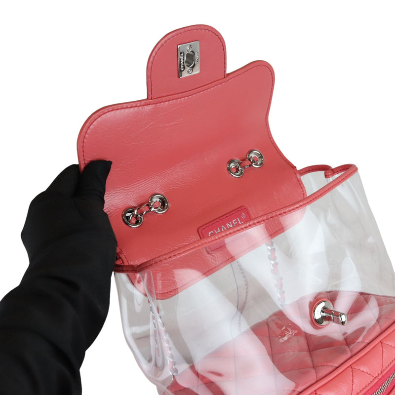 Pink Crinkled Leather and  PVC Vanity Bag