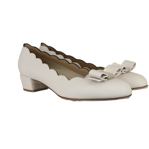 Vara Bow Shell Pumps Calfskin White Size 7 GHW