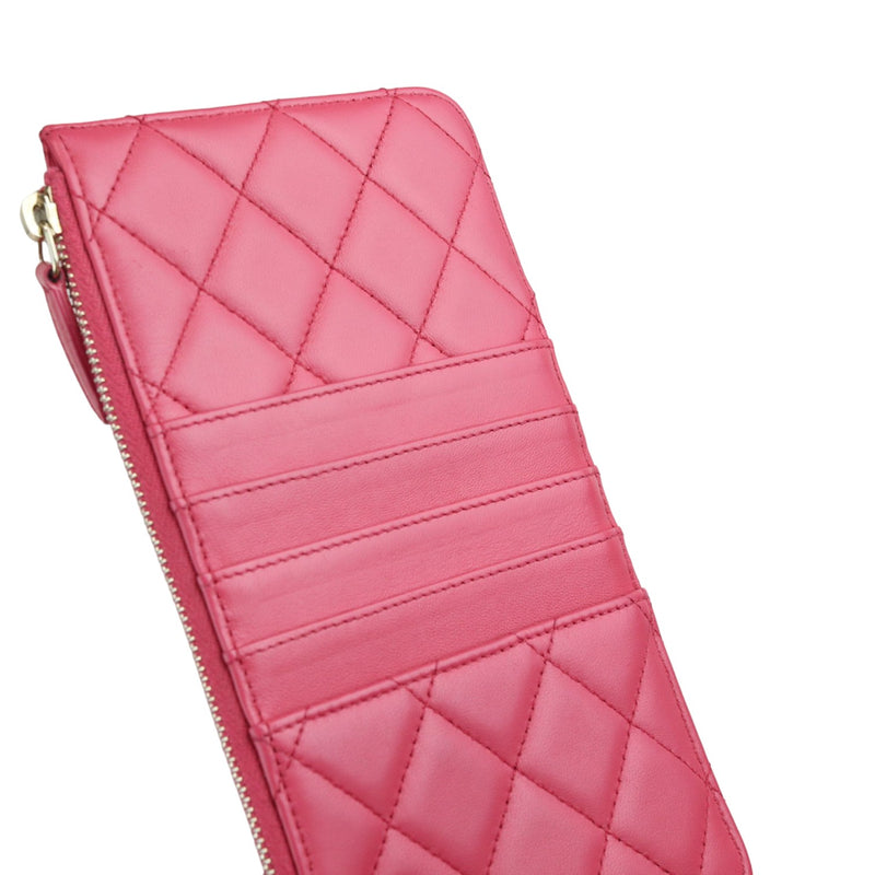 Long Wallet Phone Holder Lambskin Pink GHW