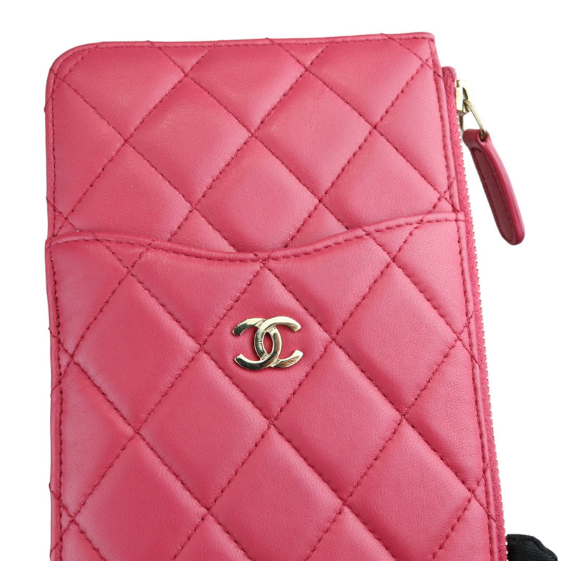 Long Wallet Phone Holder Lambskin Pink GHW