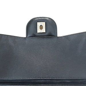 Jumbo Double Flap Caviar Chevron Quilted Black SHW