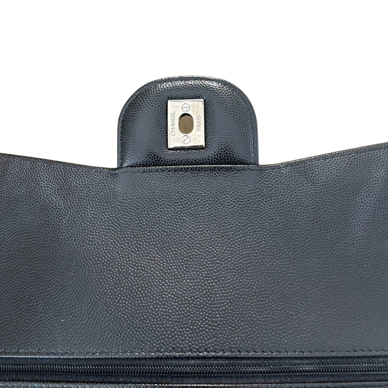 Jumbo Double Flap Caviar Chevron Quilted Black SHW