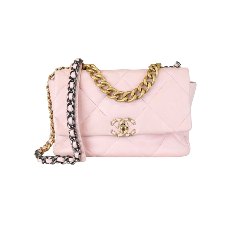19 Flap Large Lambskin Quilted Light Pink MHW