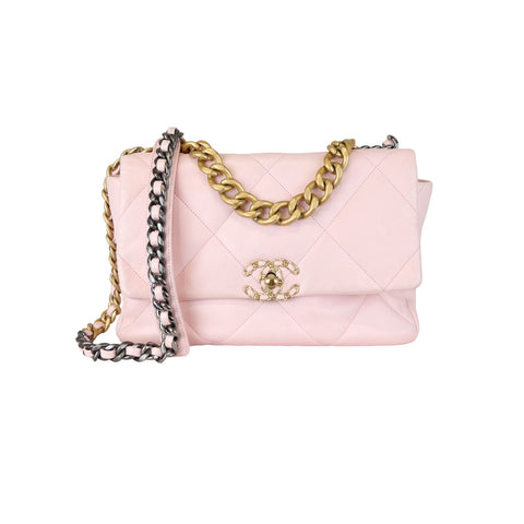 22 Drawstring Rainbow Hardware Shiny Calfskin Quilted Pink