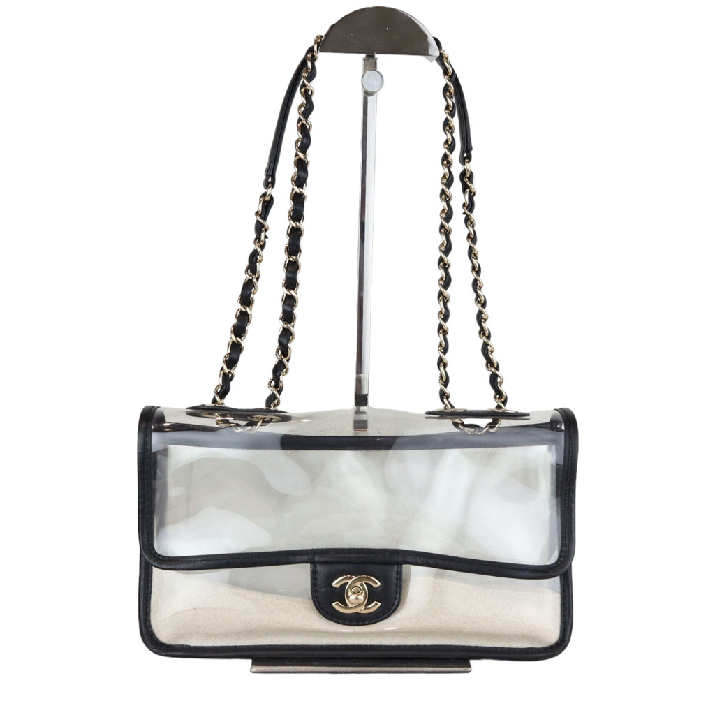 Sand By The Sea Flap Medium Lambskin PVC Black GHW