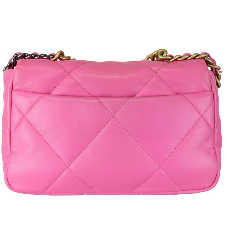 19 Flap Small Lambskin Quilted Pink MHW
