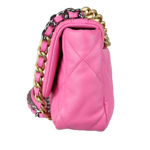 19 Flap Small Lambskin Quilted Pink MHW