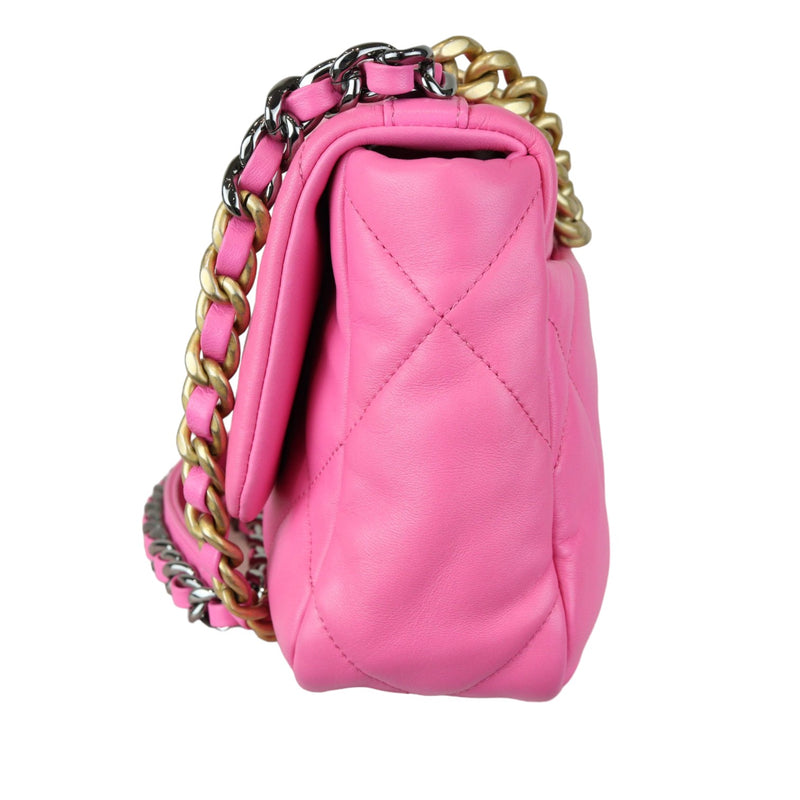19 Flap Small Lambskin Quilted Pink MHW