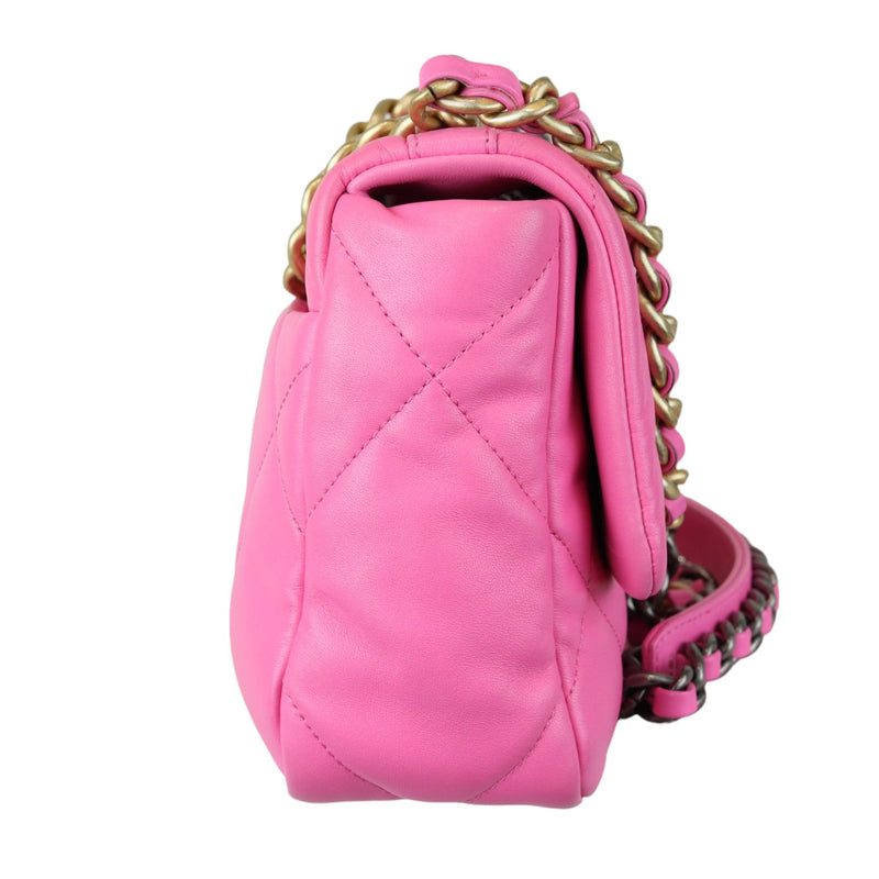 19 Flap Small Lambskin Quilted Pink MHW