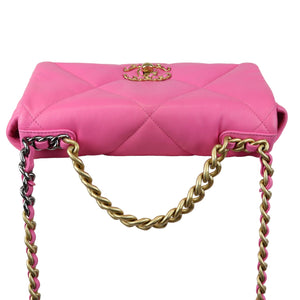 19 Flap Small Lambskin Quilted Pink MHW