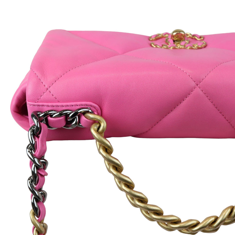 19 Flap Small Lambskin Quilted Pink MHW