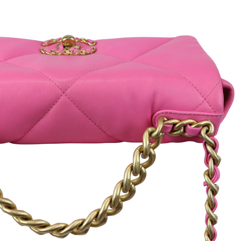 19 Flap Small Lambskin Quilted Pink MHW