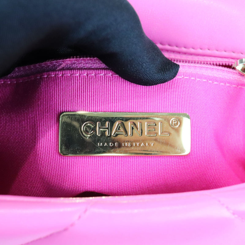 19 Flap Small Lambskin Quilted Pink MHW