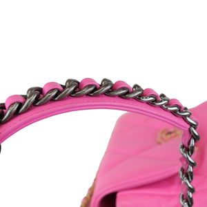 19 Flap Small Lambskin Quilted Pink MHW