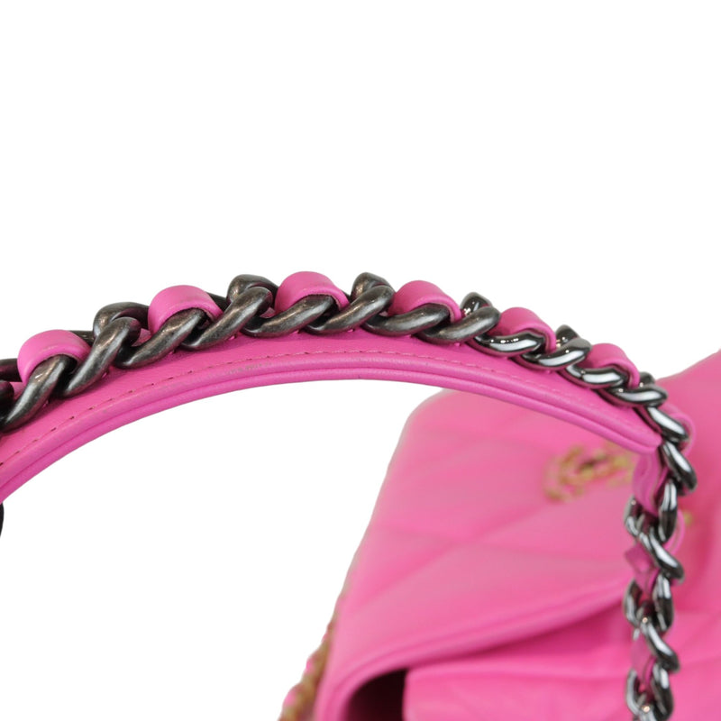 19 Flap Small Lambskin Quilted Pink MHW
