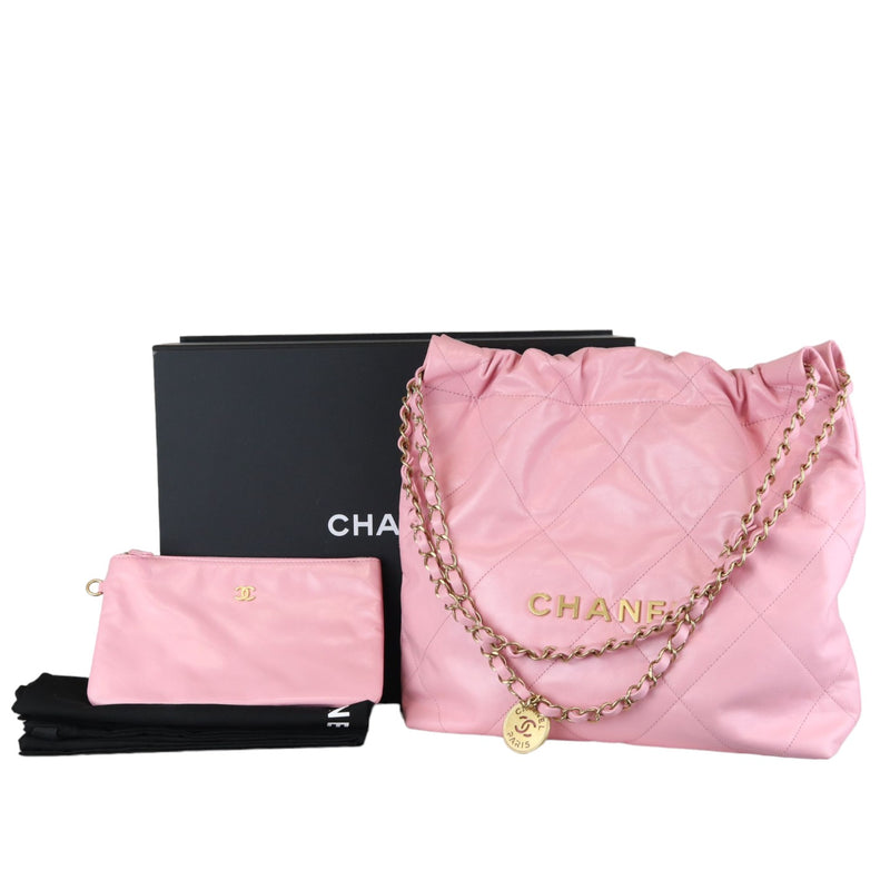 22 Small Shiny Calfskin Quilted Pink GHW