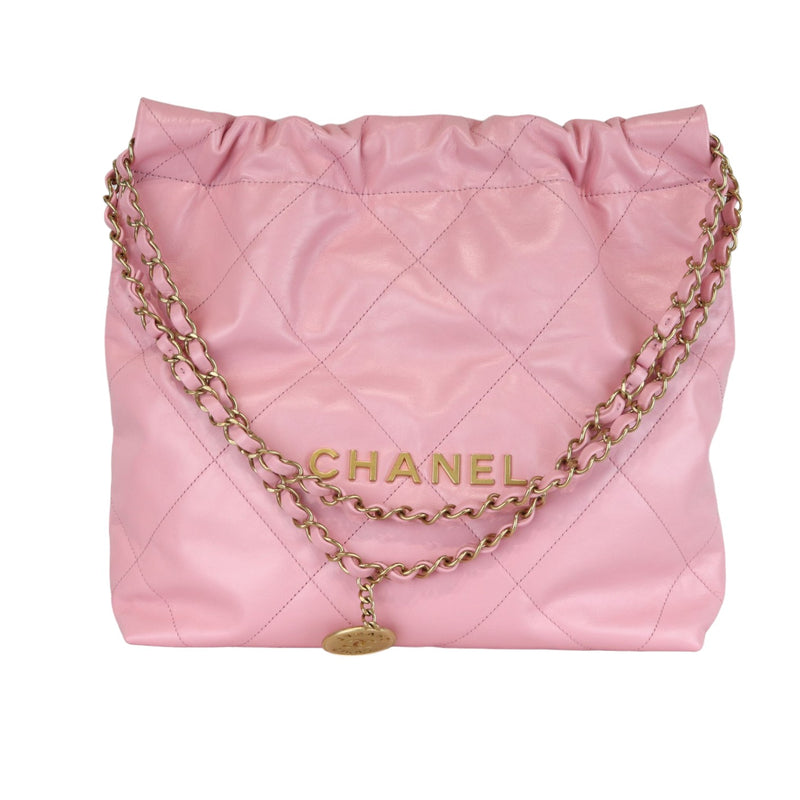 22 Small Shiny Calfskin Quilted Pink GHW