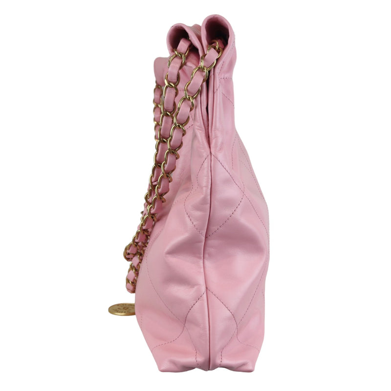 22 Small Shiny Calfskin Quilted Pink GHW
