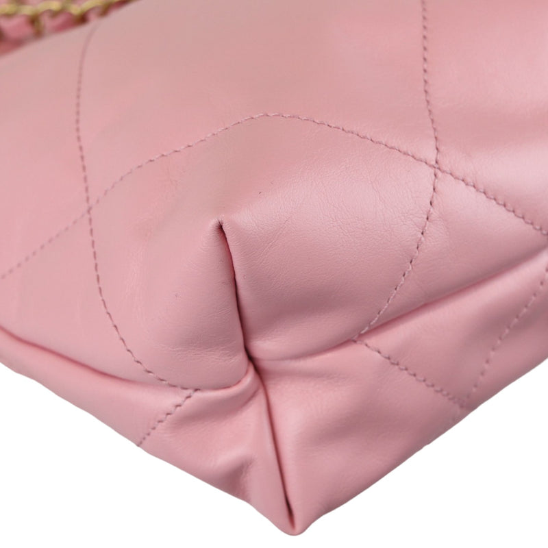 22 Small Shiny Calfskin Quilted Pink GHW