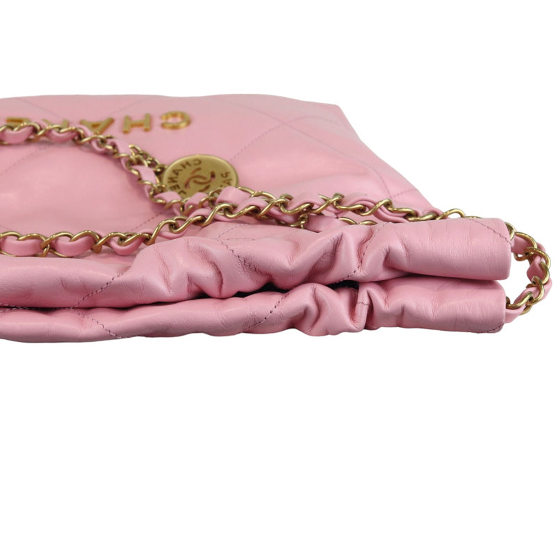 22 Small Shiny Calfskin Quilted Pink GHW