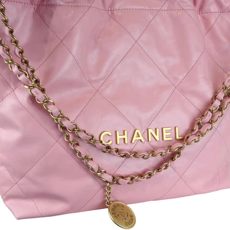 22 Small Shiny Calfskin Quilted Pink GHW