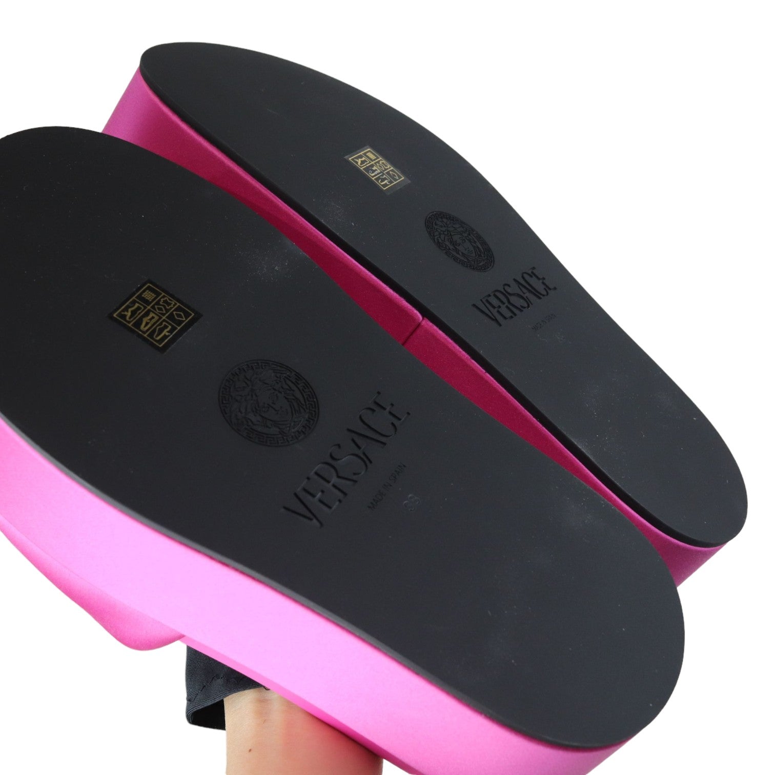 Versace Medusa Biggie Platform Sandals Satin Pink Size 38 GHW