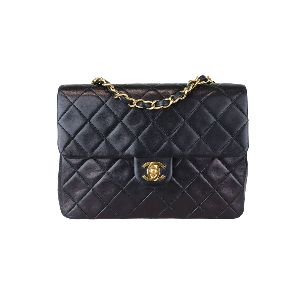 Vintage Large Square Mini Flap Lambskin Black GHW