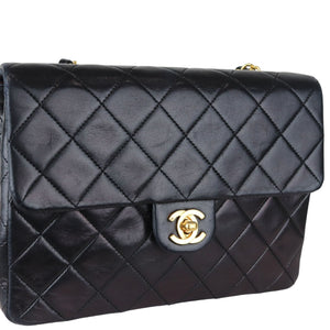 Vintage Large Square Mini Flap Lambskin Black GHW