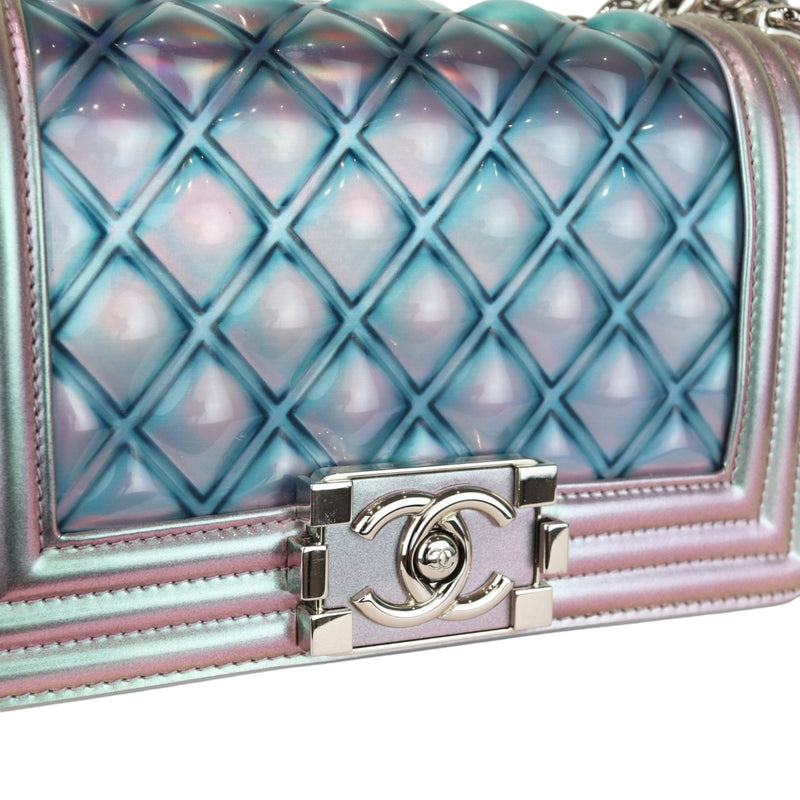 Boy Flap Small Iridescent Patent Calfskin PVC Quilted Light Purple SHW