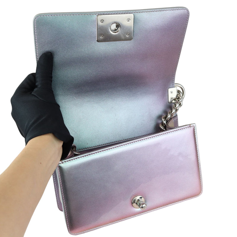 Boy Flap Small Iridescent Patent Calfskin PVC Quilted Light Purple SHW