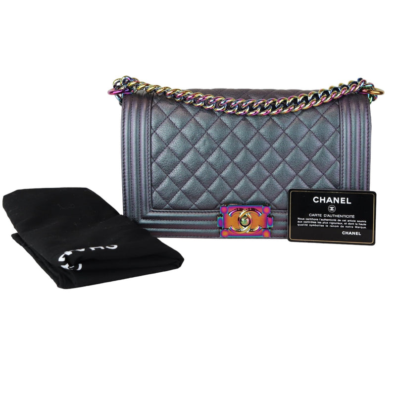 Boy Flap Medium Iridescent Goatskin Quilted Purple