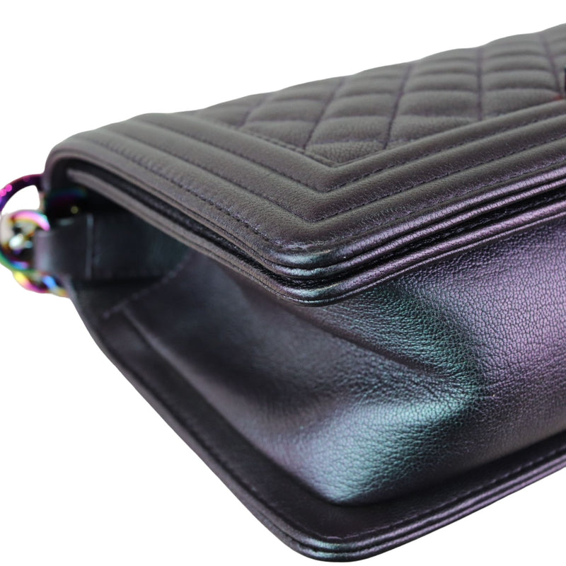 Boy Flap Medium Iridescent Goatskin Quilted Purple