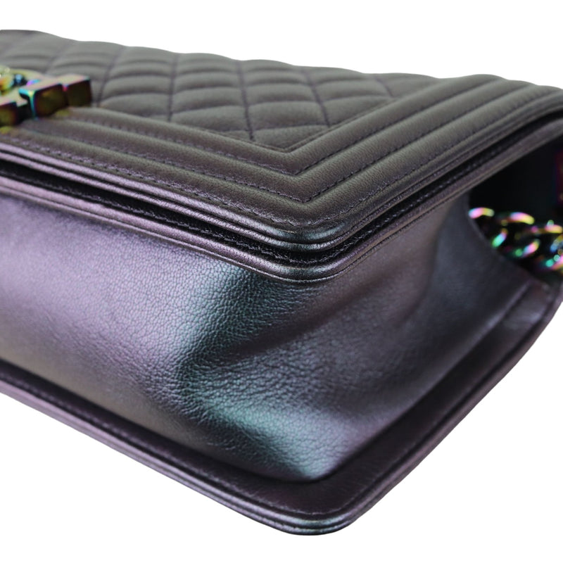 Boy Flap Medium Iridescent Goatskin Quilted Purple