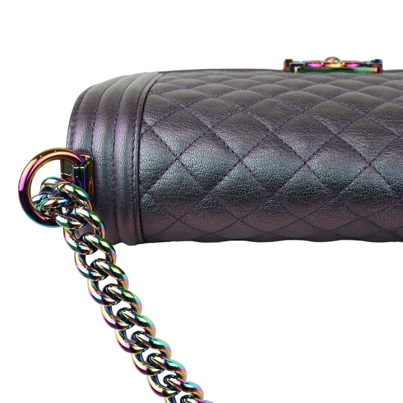 Boy Flap Medium Iridescent Goatskin Quilted Purple
