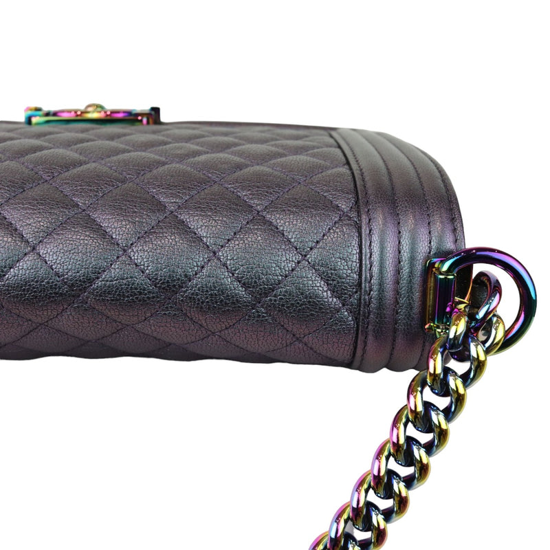 Boy Flap Medium Iridescent Goatskin Quilted Purple