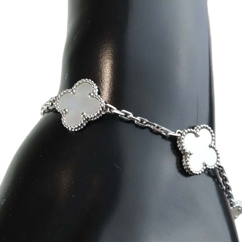 Mother of Pearl 5 Motifs Vintage Alhambra 18K White Gold Bracelet