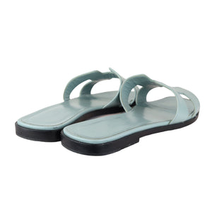 Oran Flat Sandals Patent Leather Light Blue Size 38