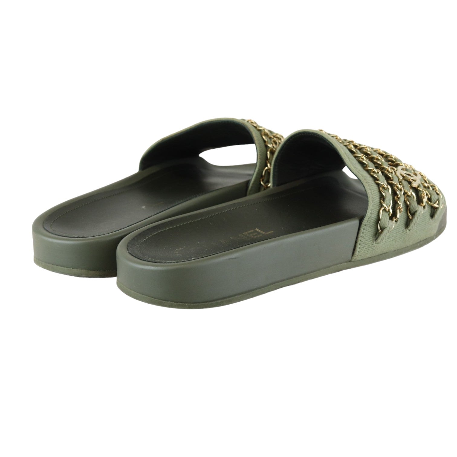 Chanel Chain Flat Sandals Canvas Green Size 38 GHW – Bag Religion