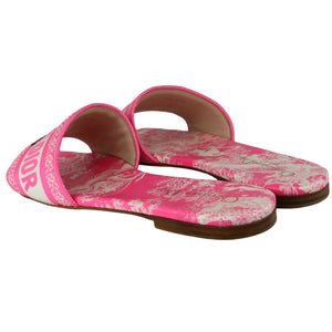 Dway Flat Slide Canvas Toile de Jouy Off White Pink Size 37.5