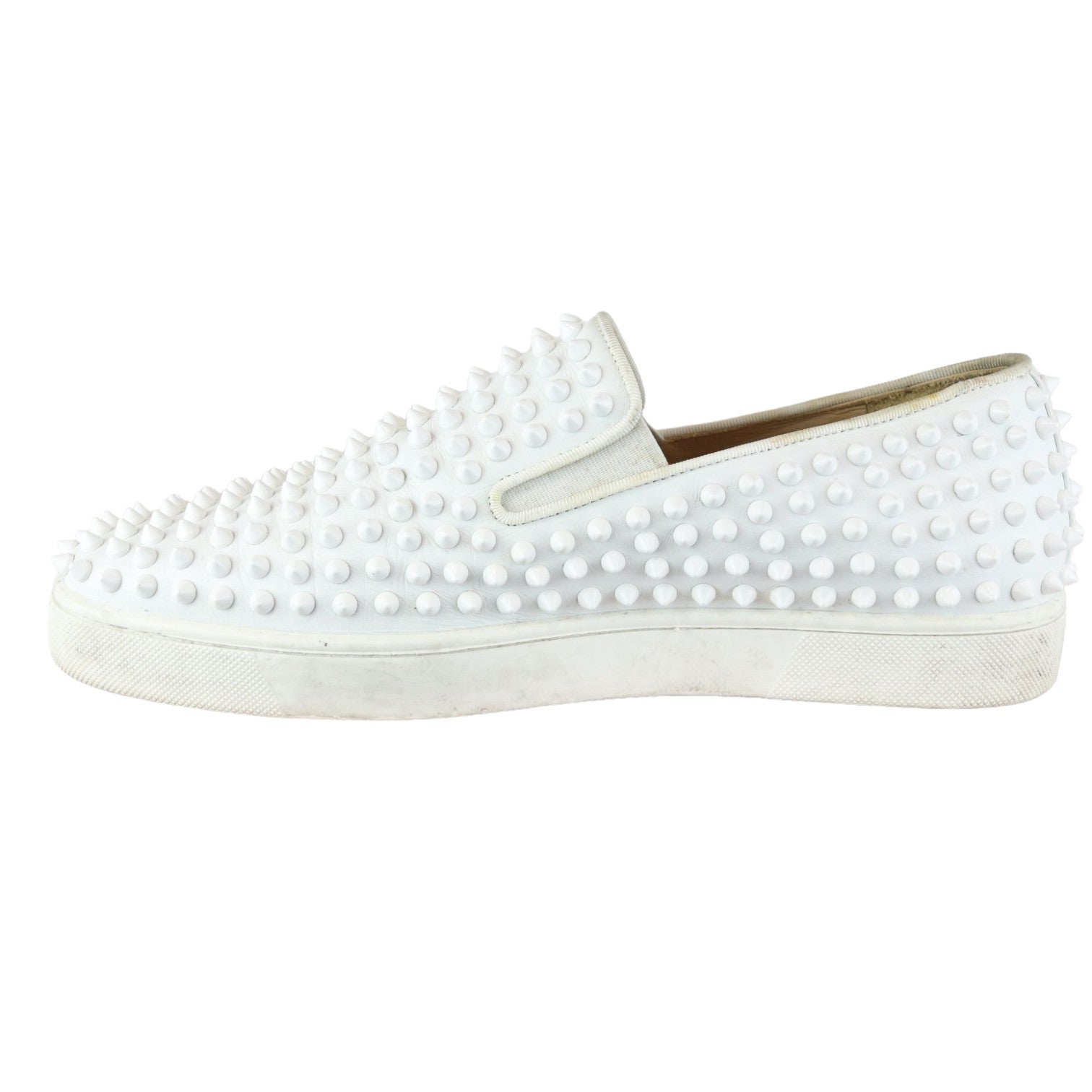 Christian Louboutin Spikes Mens Roller Boat Flat Calfskin White