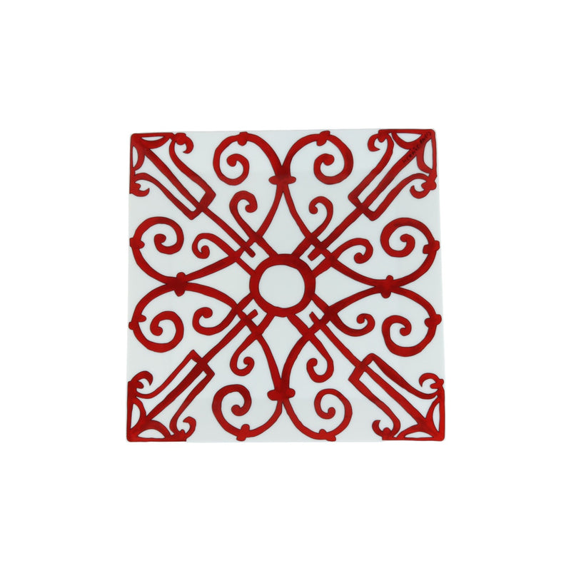 Balcon Du Guadalquivir Square Plate Porcelain Red White