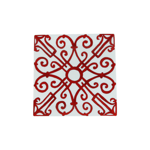 Hermes Balcon Du Guadalquivir Square Plate Porcelain Red White